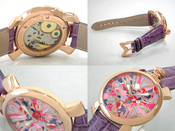 ガガ･ミラノスーパーコピー GAGAMILANO マニュアル　48mm　手巻き z5011 MOSAICO 2 パープル皮 ピンクモザイク/ピンクゴールドアラビア